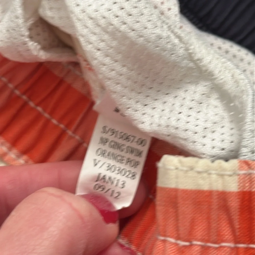Gap orange and cream gingham checker elastic waist swim trunks